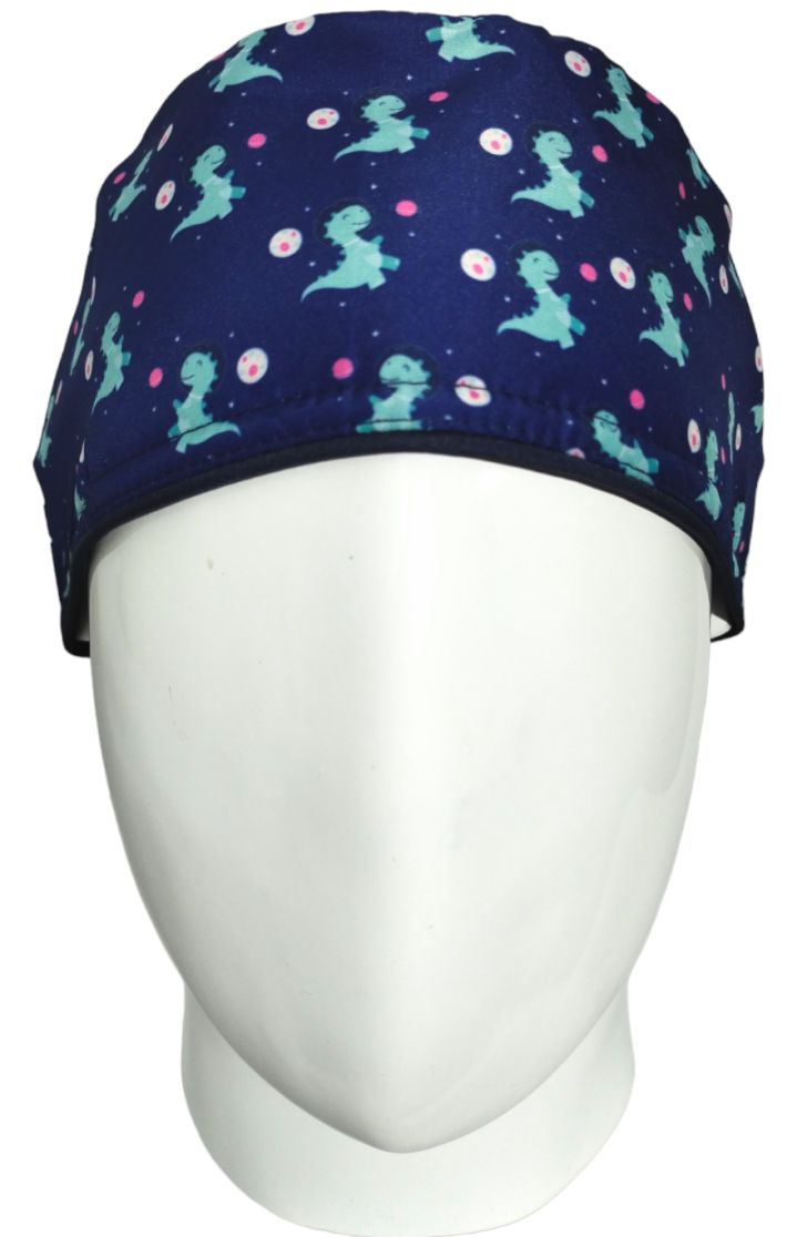 Gorro Quirúrgico Mujer y Portacarnet Dinosaurios Azul Oscuro - gorro antifluido para mujer Doctools - foto 3