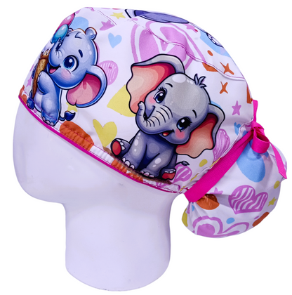 Gorro Quirúrgico Mujer y Portacarnet Elefantes Cute - gorro antifluido para mujer Doctools - foto 1