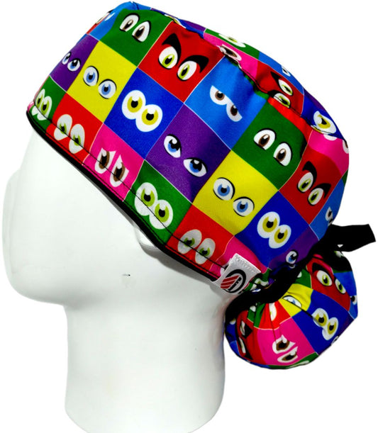 Gorro Quirúrgico Mujer y Portacarnet Ojos de Colores - gorro antifluido para mujer Doctools - foto 1