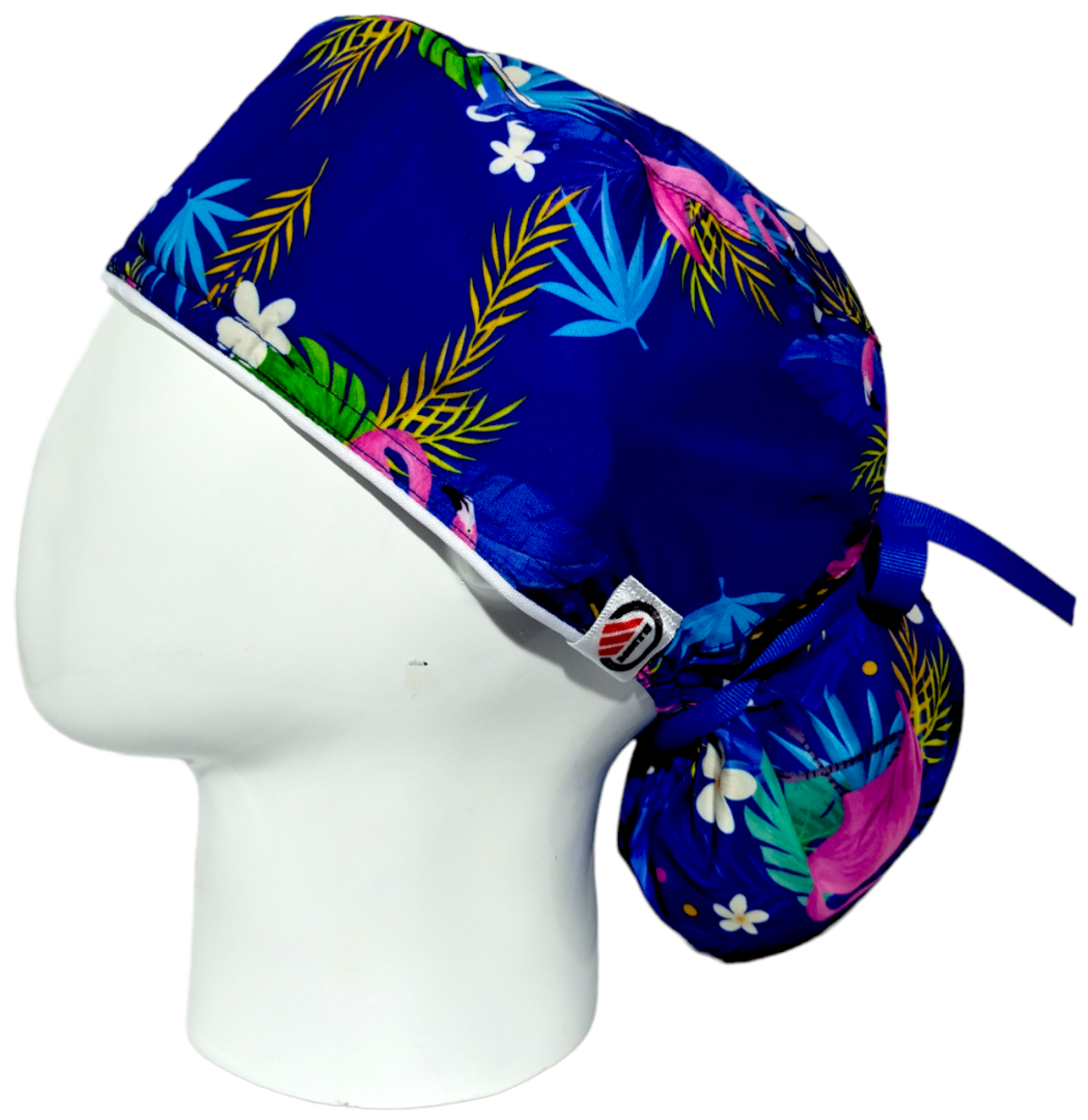 Gorro Quirúrgico Mujer y Portacarnet Flamingos Azul Claro - gorro antifluido para mujer Doctools - foto 1