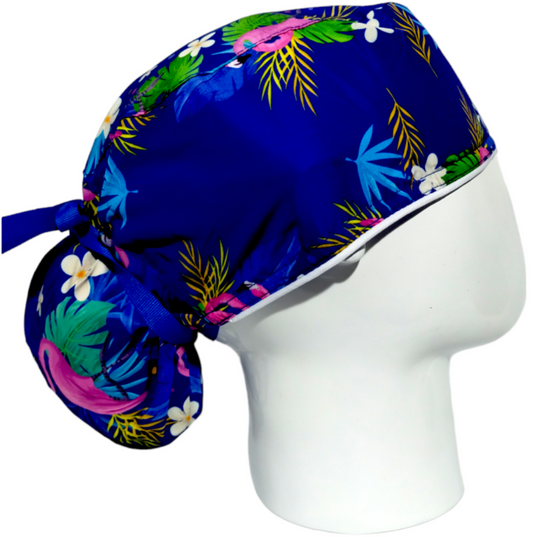 Gorro Quirúrgico Mujer y Portacarnet Flamingos Azul Claro - gorro antifluido para mujer Doctools - foto 2