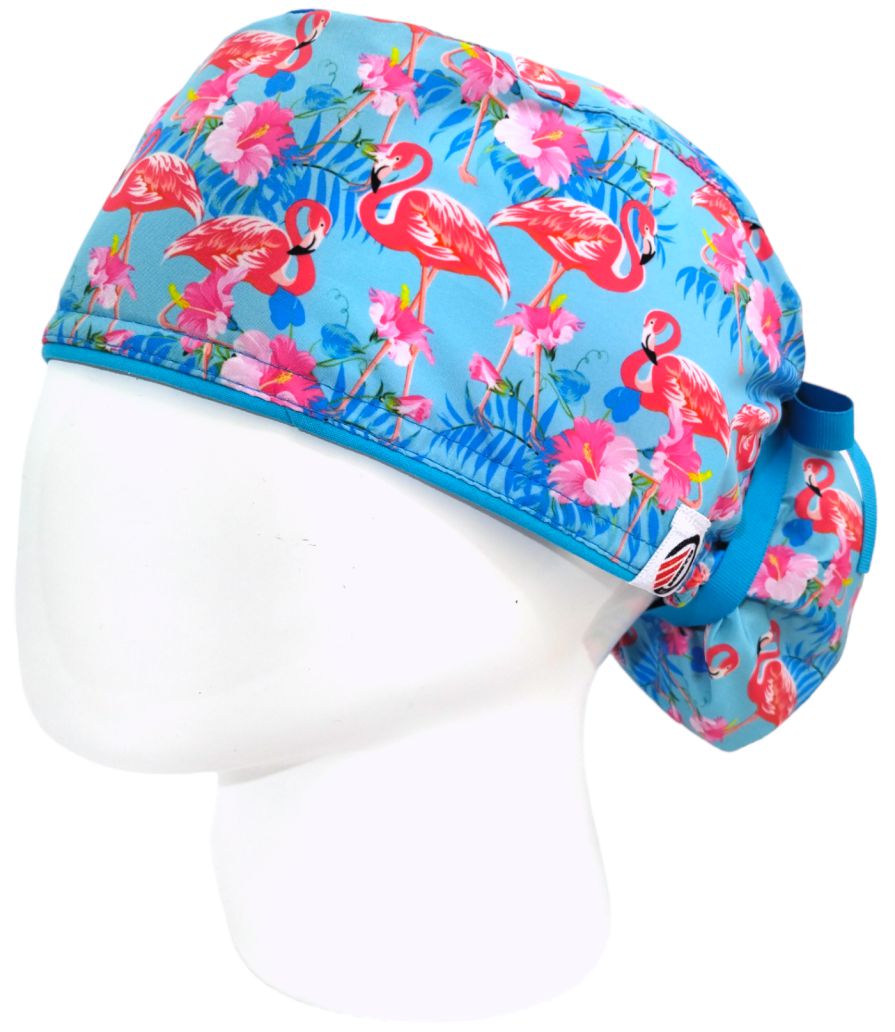 Gorro Quirúrgico Mujer y Portacarnet Flamingos Azul - gorro antifluido para mujer Doctools - foto 1