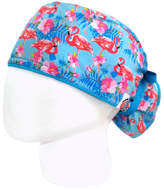 Gorro Quirúrgico Mujer y Portacarnet Flamingos Azul - gorro antifluido para mujer Doctools - foto 1