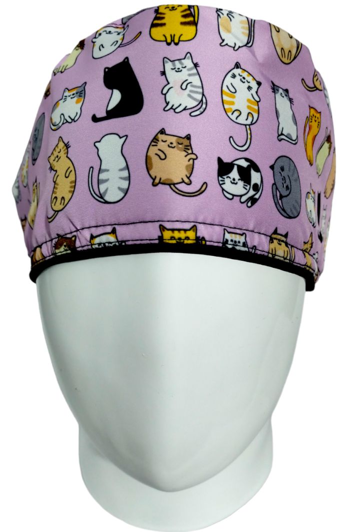 Gorro Quirúrgico Mujer y Portacarnet Gaticos Lila - gorro antifluido para mujer Doctools - foto 3
