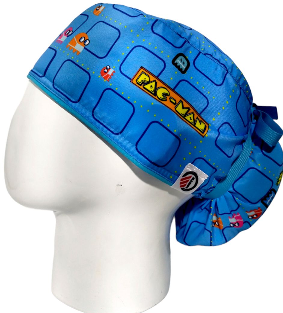 Gorro Quirúrgico Mujer y Portacarnet Pac-Man Azul Claro - gorro antifluido para mujer Doctools - foto 1