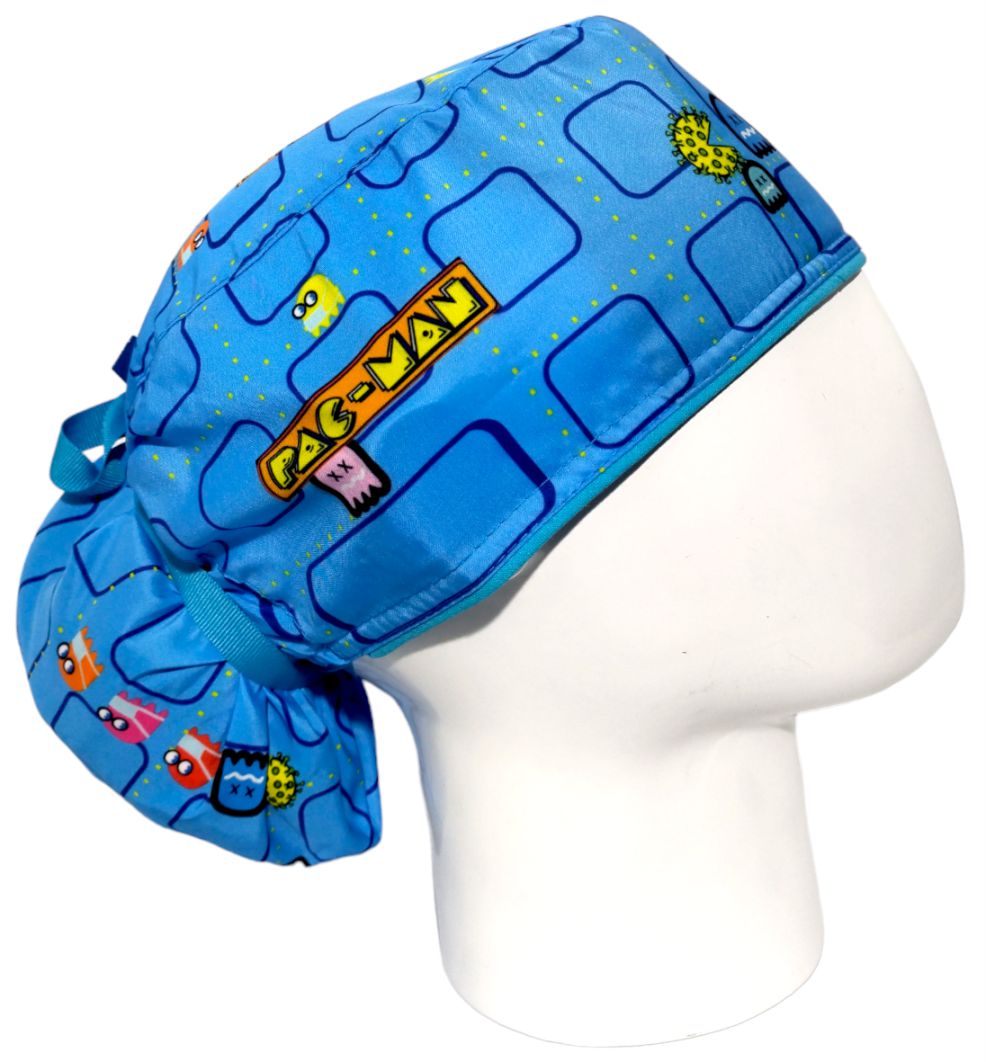Gorro Quirúrgico Mujer y Portacarnet Pac-Man Azul Claro - gorro antifluido para mujer Doctools - foto 2