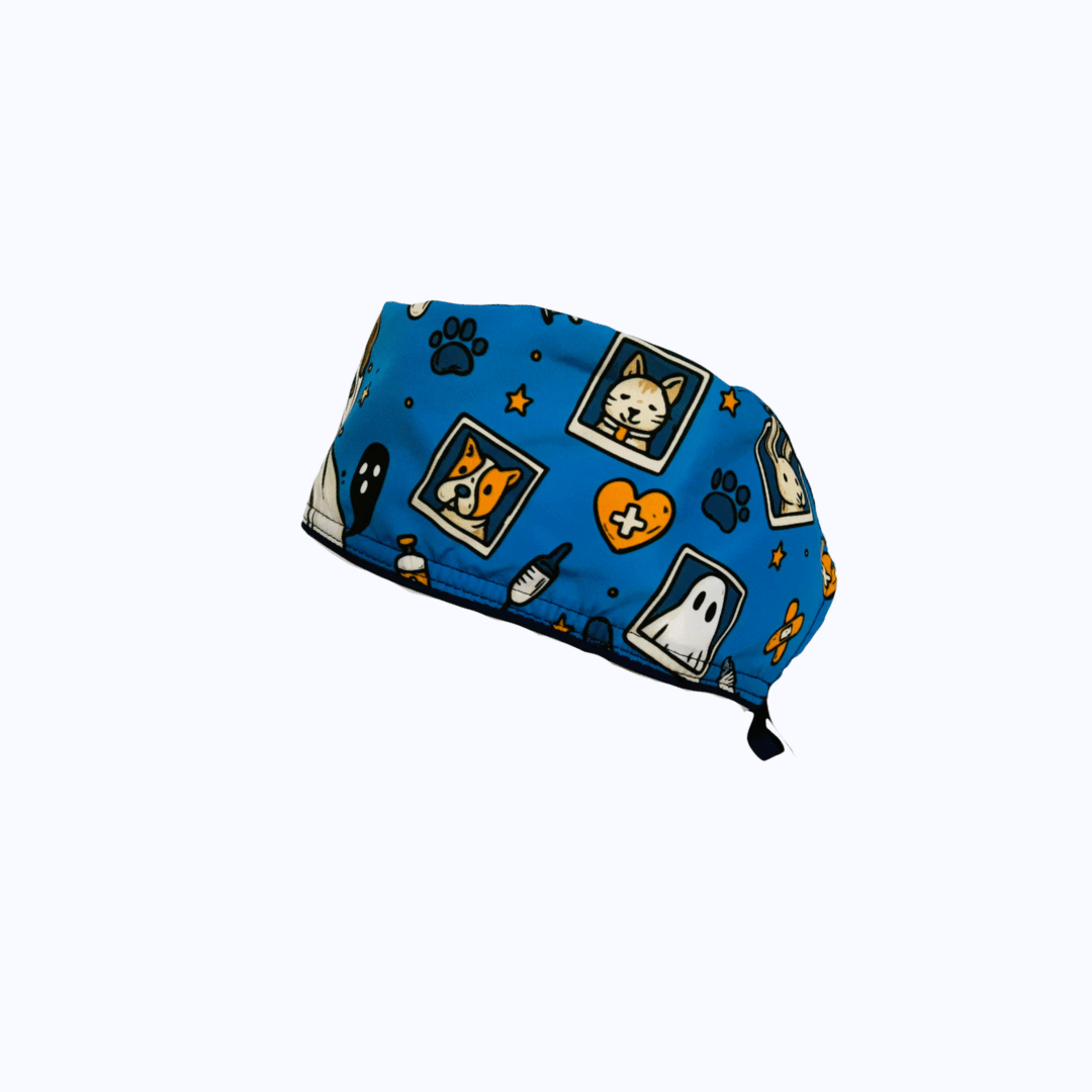 Gorro Quirúrgico Hombre Pet Portraits y Huellitas Azul