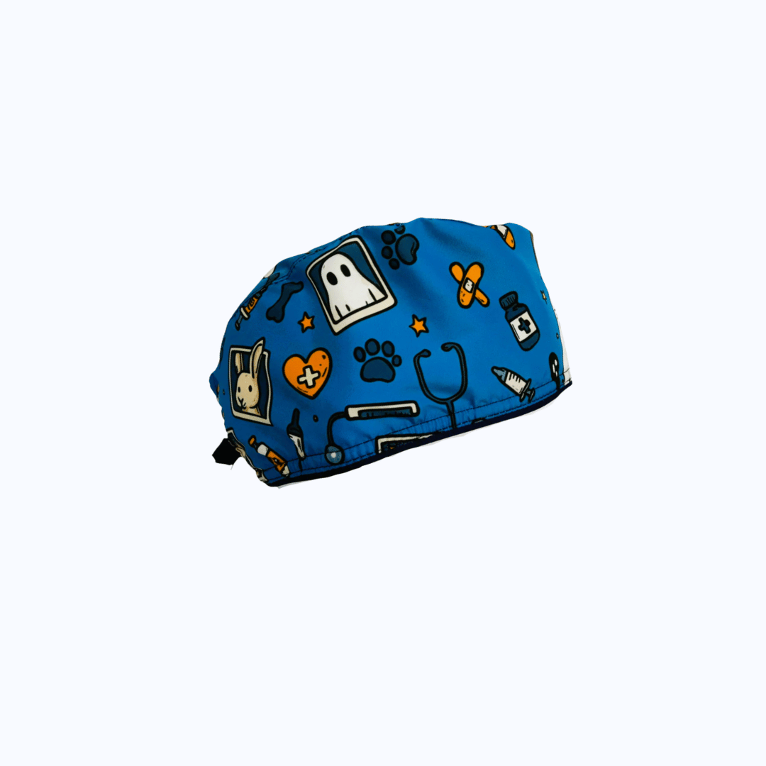 Gorro Quirúrgico Hombre Pet Portraits y Huellitas Azul