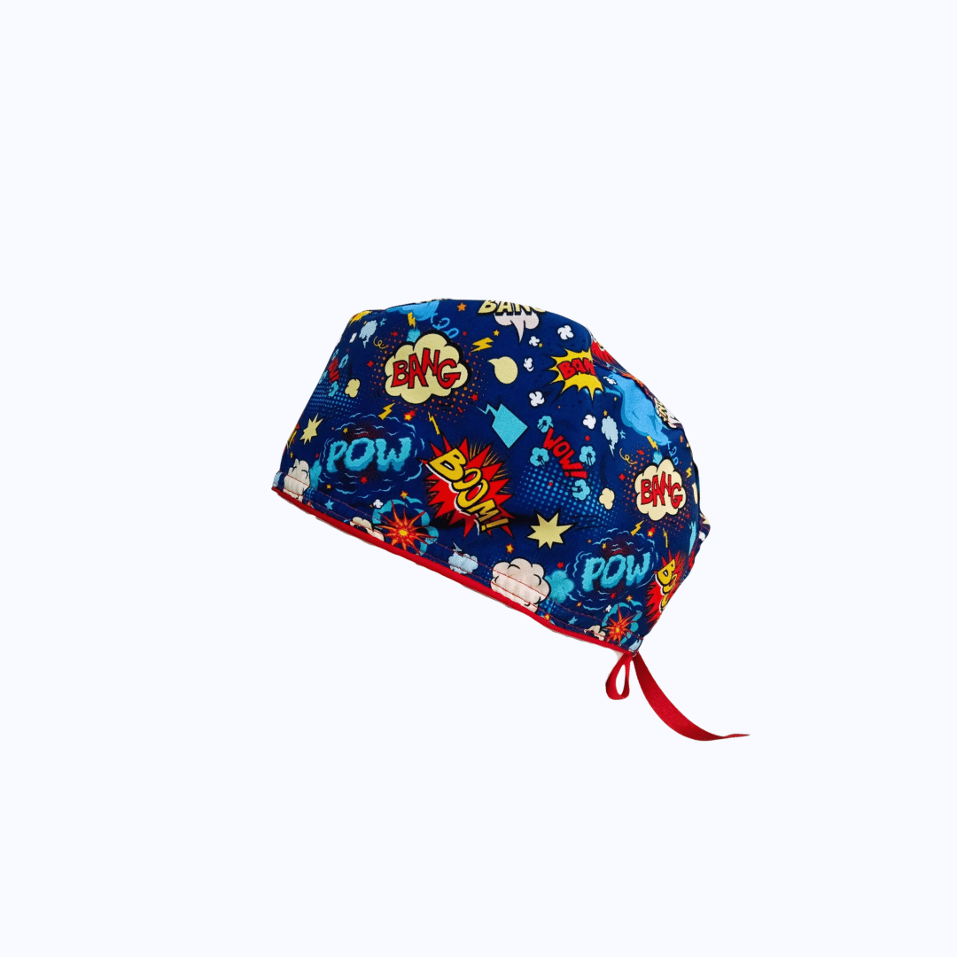 Gorro Quirúrgico Hombre Cómic Onomatopeyas Pop Art Azul