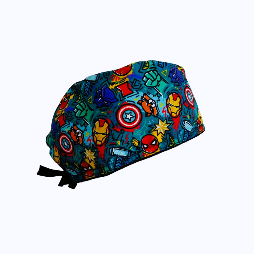 Gorro Quirúrgico Hombre y Portacarnet Superhéroes Vengadores Azul Petróleo