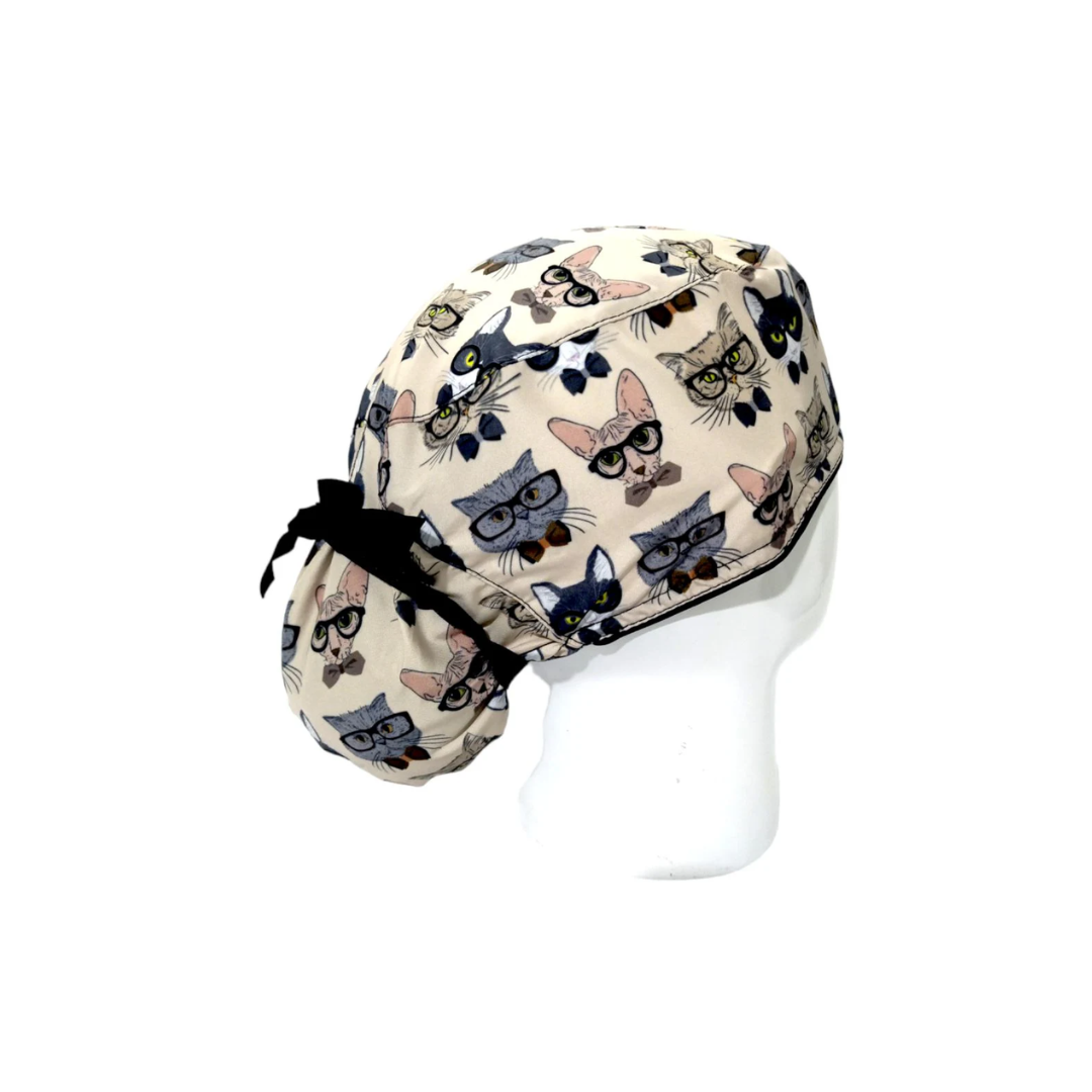 Surgical Scrub Cap for Women - Cats with Glasses