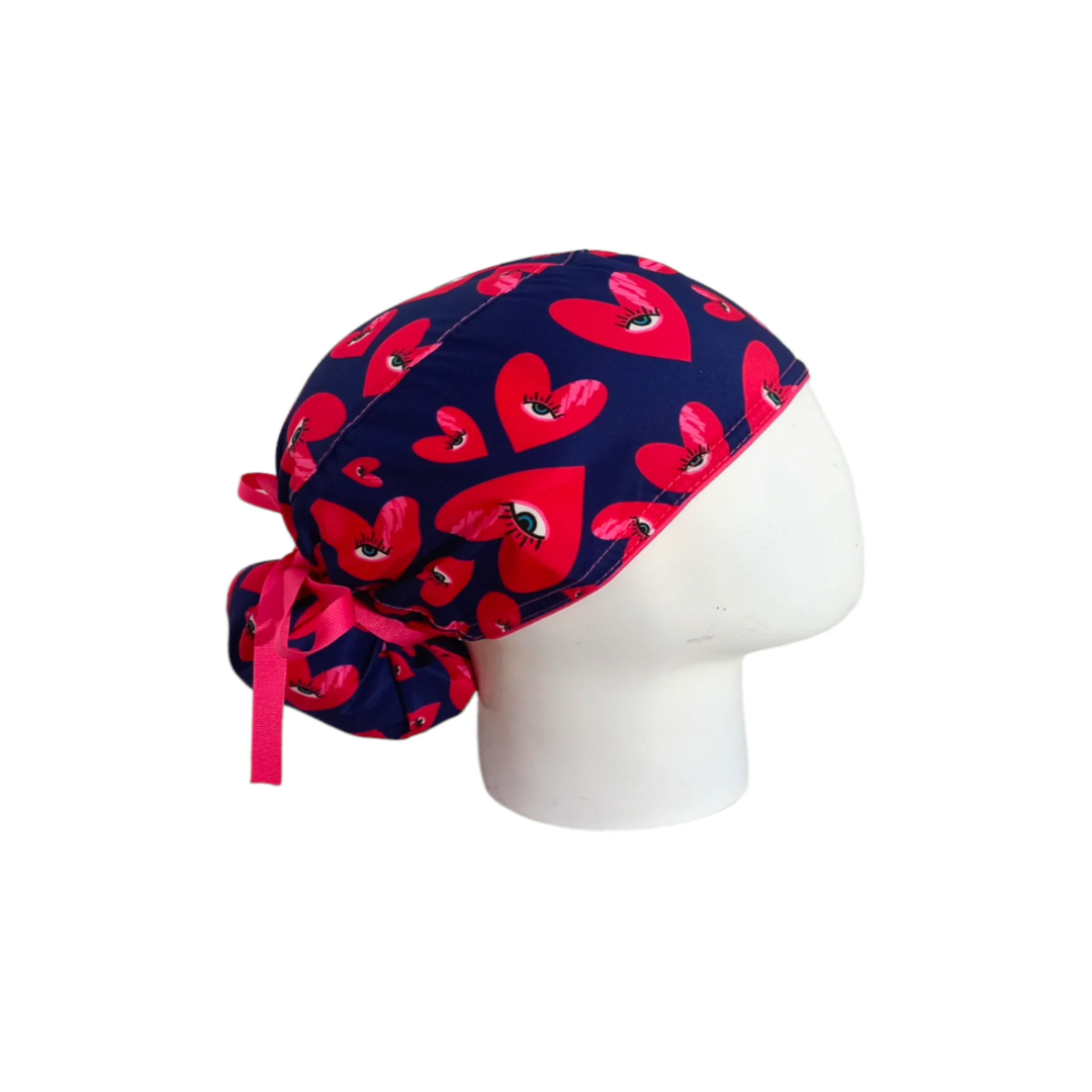 Women's Surgical Scrub Cap Hearts & Eyes