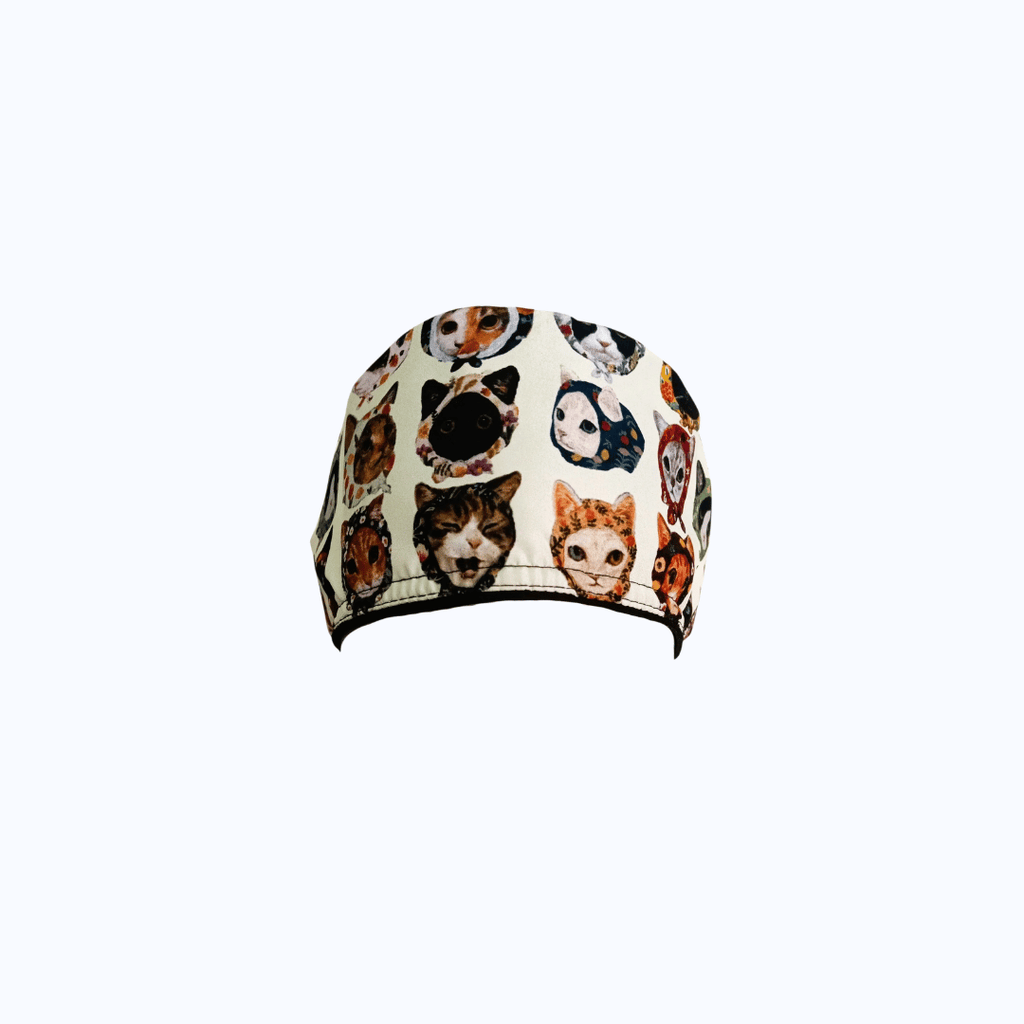 Gorro Quirúrgico Mujer Gatos con Pañoleta Vintage Beige