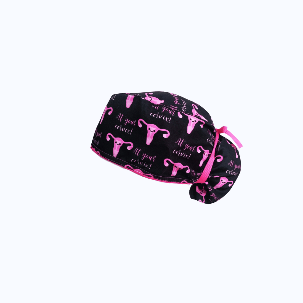 Gorro Quirúrgico Mujer Ginecología "At Your Cervix" Negro y Rosa