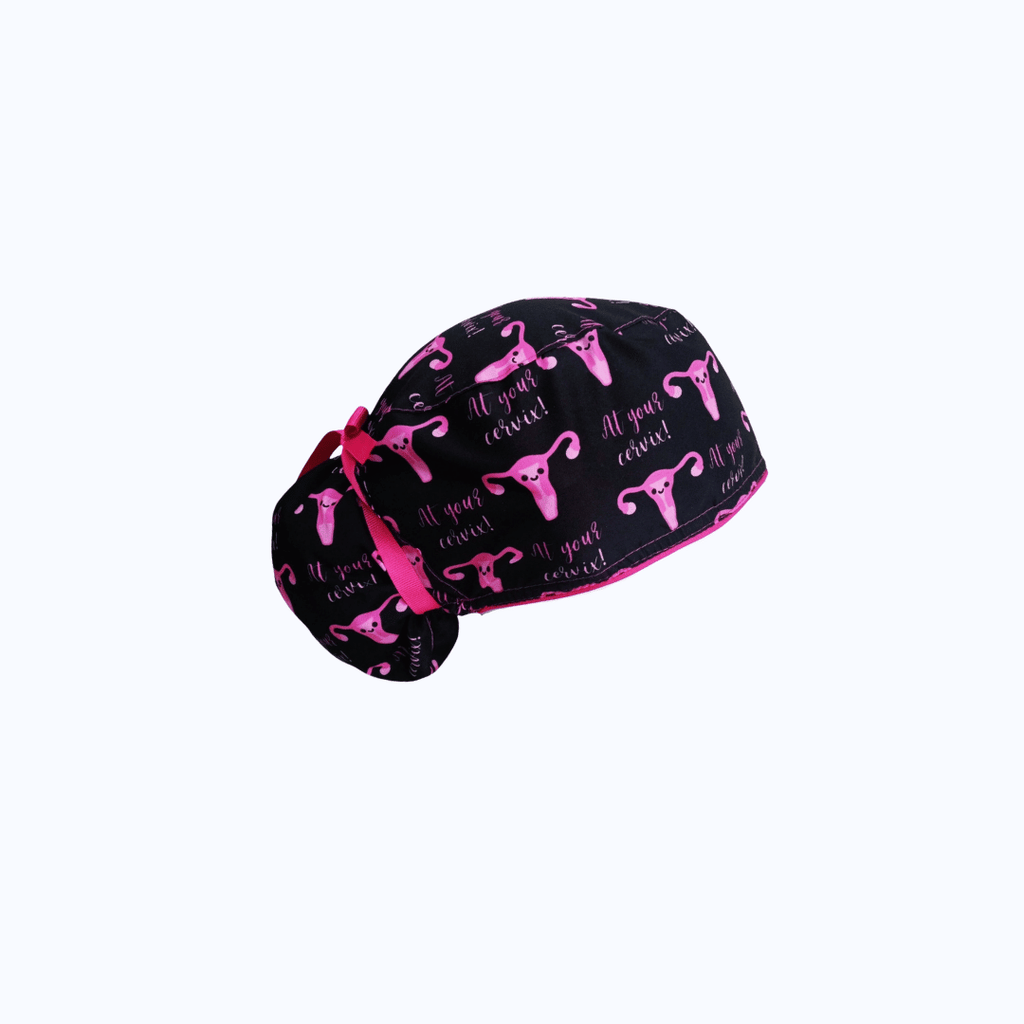 Gorro Quirúrgico Mujer Ginecología "At Your Cervix" Negro y Rosa