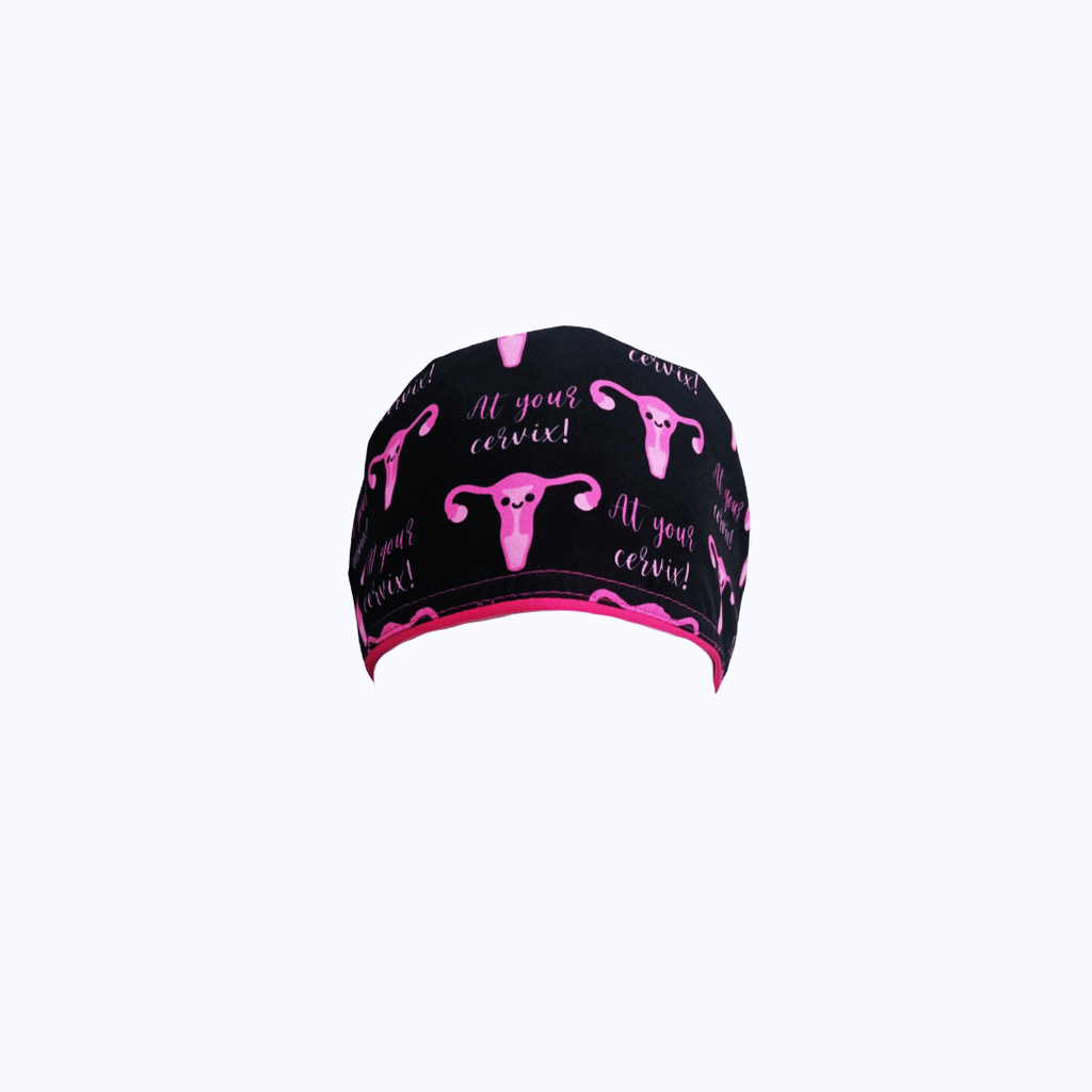 Gorro Quirúrgico Mujer Ginecología "At Your Cervix" Negro y Rosa