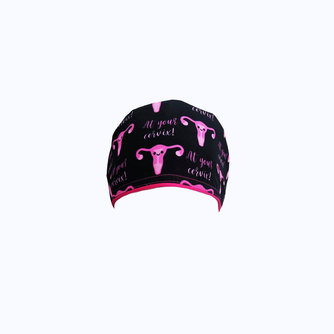 Gorro Quirúrgico Mujer Ginecología "At Your Cervix" Negro y Rosa