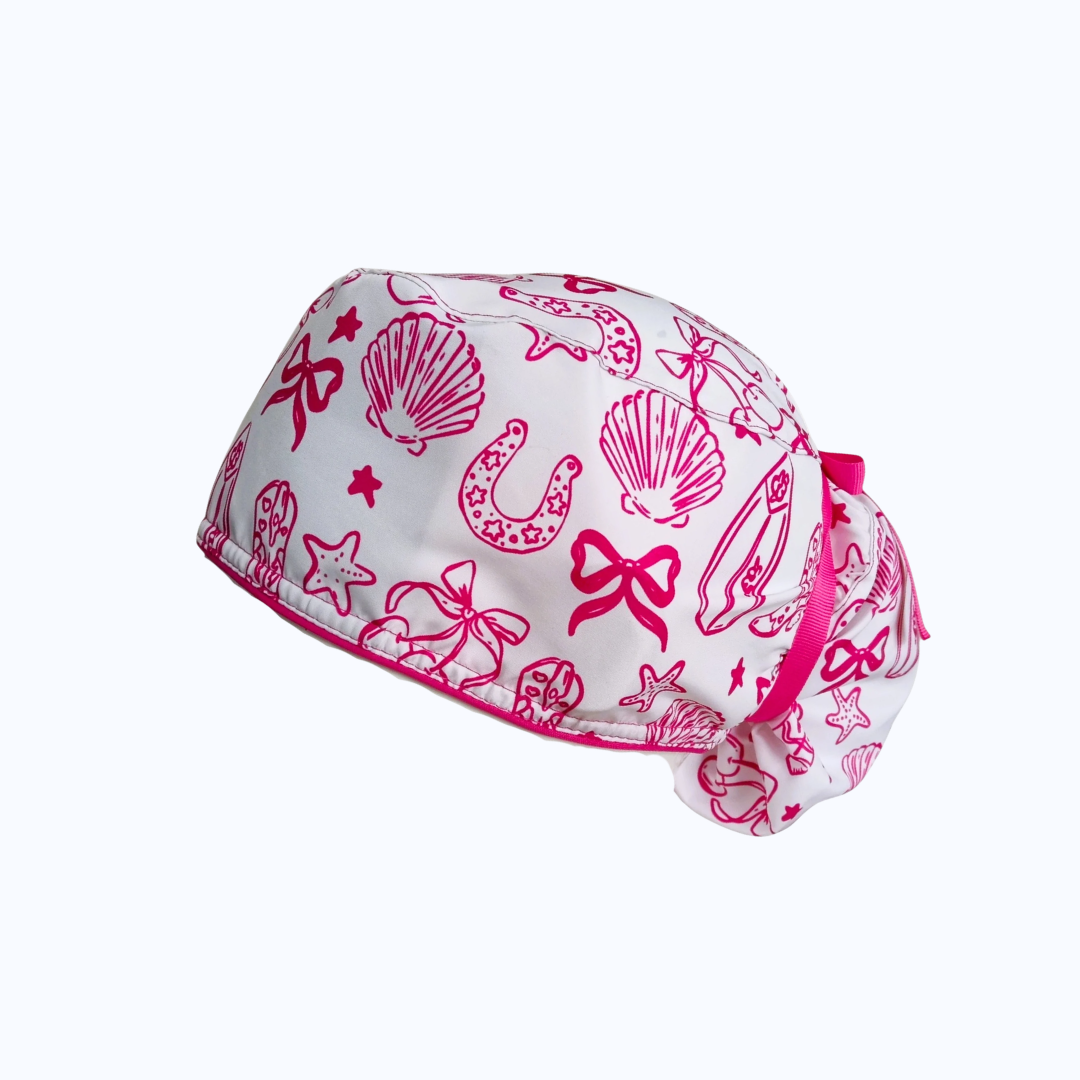 Gorro Quirúrgico Mujer y Portacarnet Estilo Coquette y Marino Fucsia