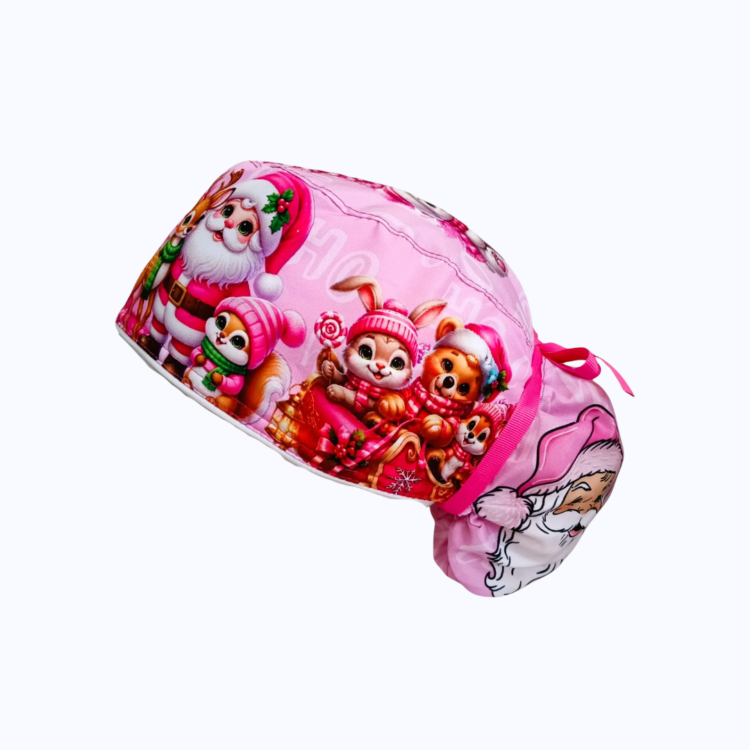 Gorro Quirúrgico Mujer y Portacarnet Navidad Rosa
