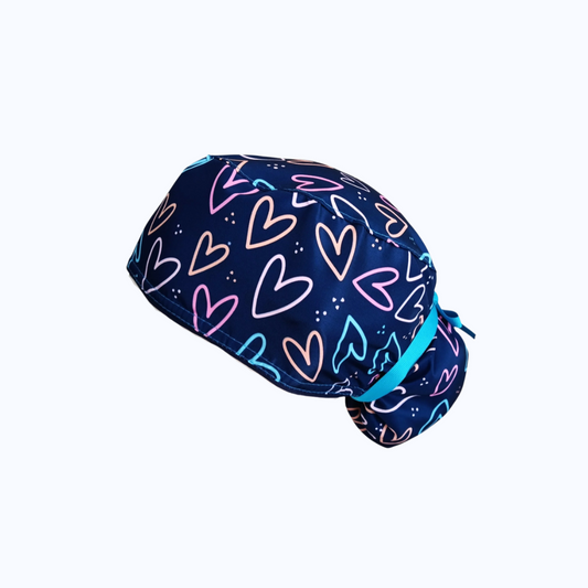 Gorro Quirúrgico Mujer Corazones Neón Azul Marino