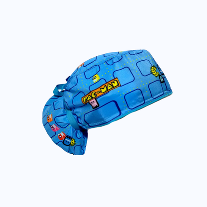 Gorro Quirúrgico Mujer y Portacarnet Pac-Man Azul Claro