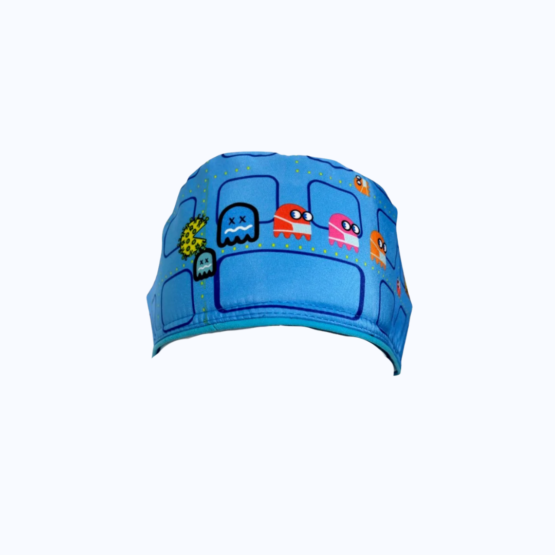 Gorro Quirúrgico Mujer y Portacarnet Pac-Man Azul Claro