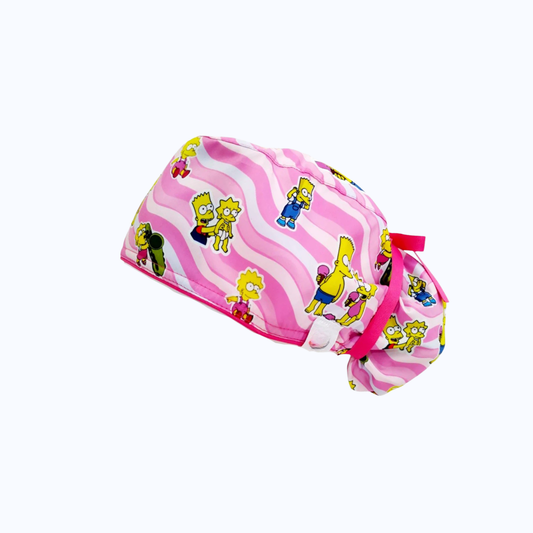 Gorro Quirúrgico Mujer y Portacarnet Lisa y Bart Simpson Rosa
