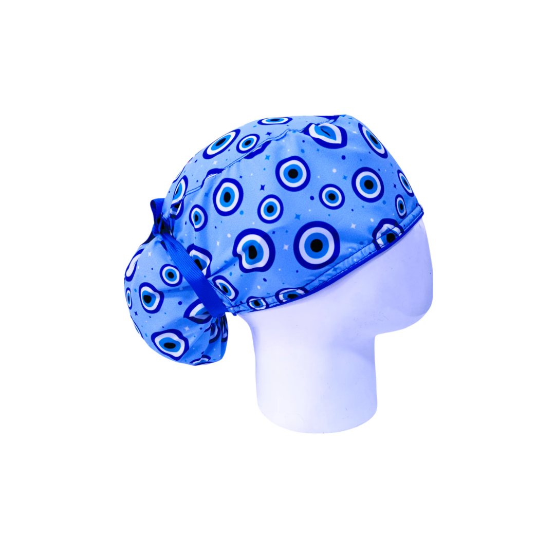 Surgical Scrub Cap for Women - Evil Eye Blue