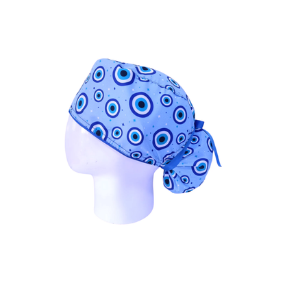 Surgical Scrub Cap for Women - Evil Eye Blue