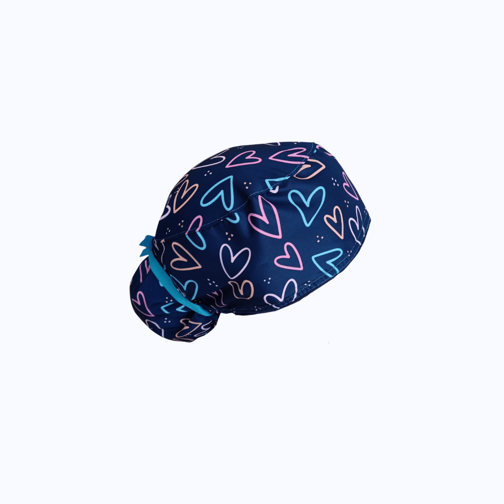 Gorro Quirúrgico Mujer Corazones Neón Azul Marino