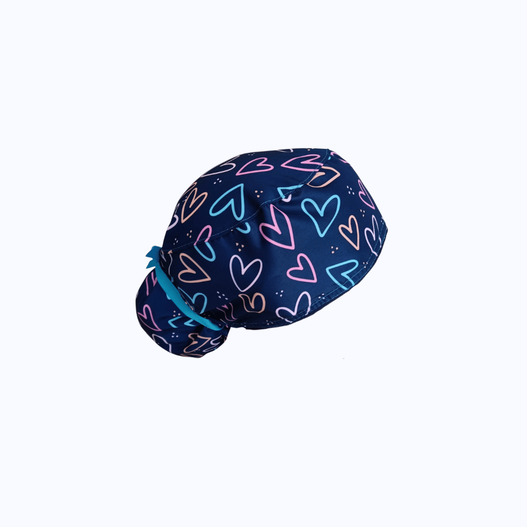 Gorro Quirúrgico Mujer Corazones Neón Azul Marino