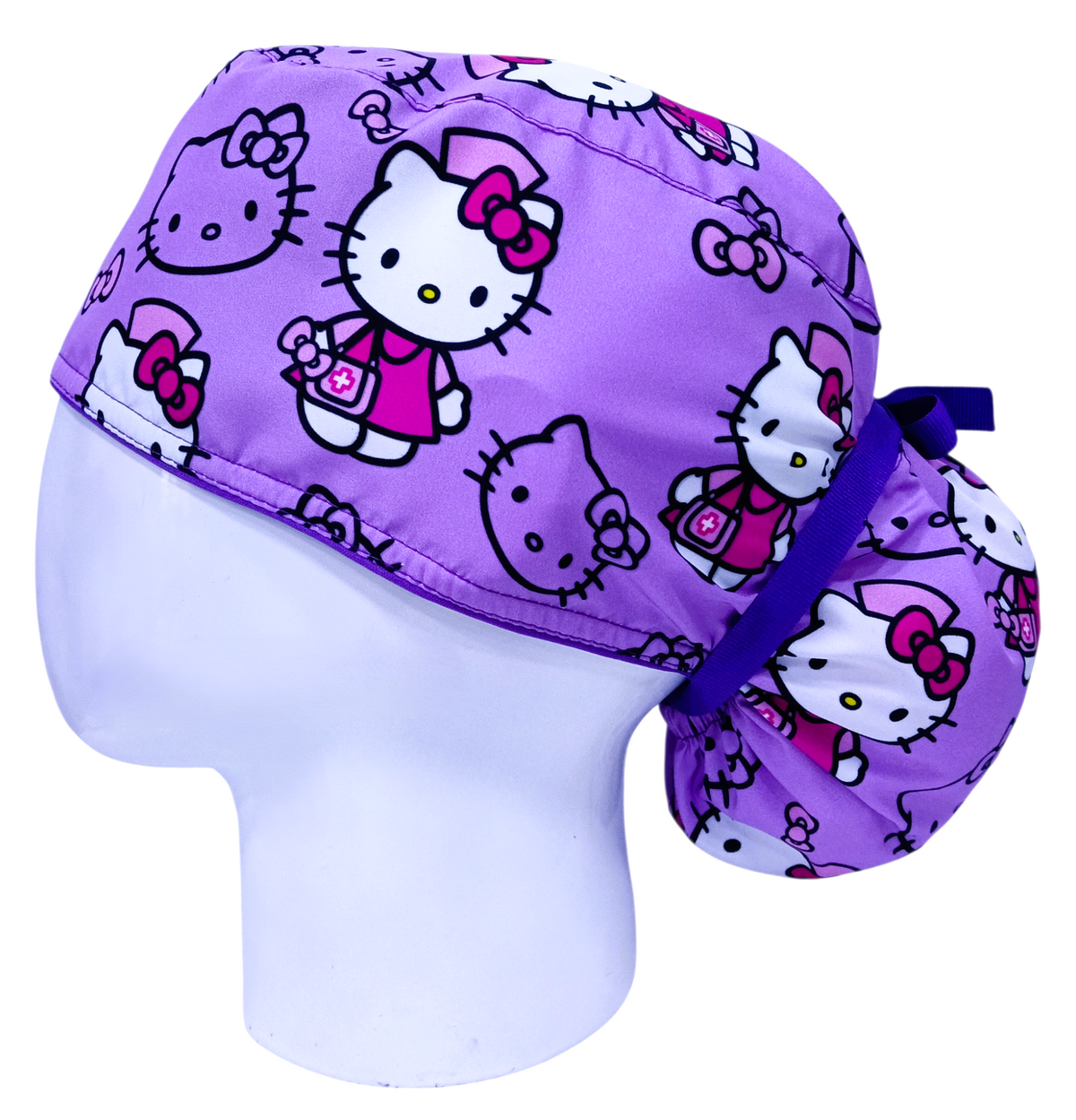 Gorro Quirúrgico Mujer y Portacarnet Hello Kitty Siluetas Morado - gorro antifluido para mujer Doctools - foto 1