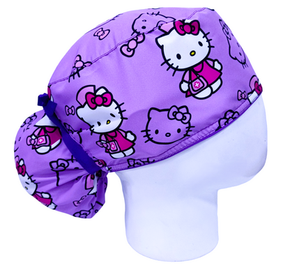 Gorro Quirúrgico Mujer y Portacarnet Hello Kitty Siluetas Morado - gorro antifluido para mujer Doctools - foto 2