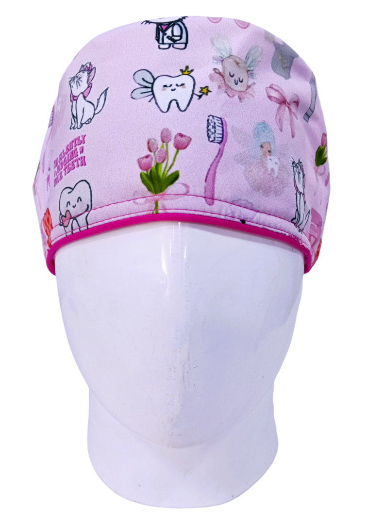 Gorro Quirúrgico Mujer y Portacarnet Dental Textura Rosa - gorro antifluido para mujer Doctools - foto 3