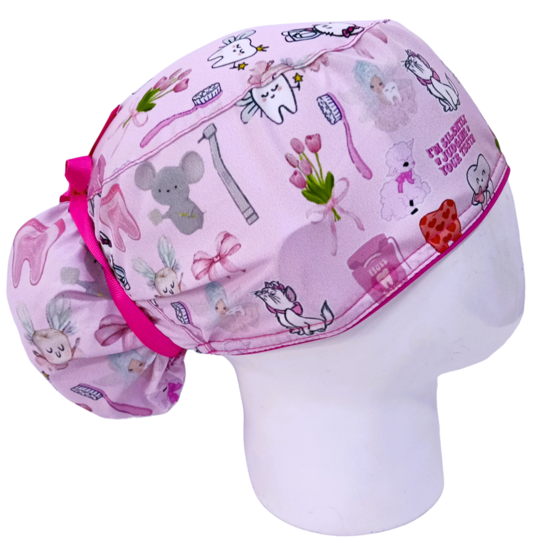 Gorro Quirúrgico Mujer y Portacarnet Dental Textura Rosa - gorro antifluido para mujer Doctools - foto 2