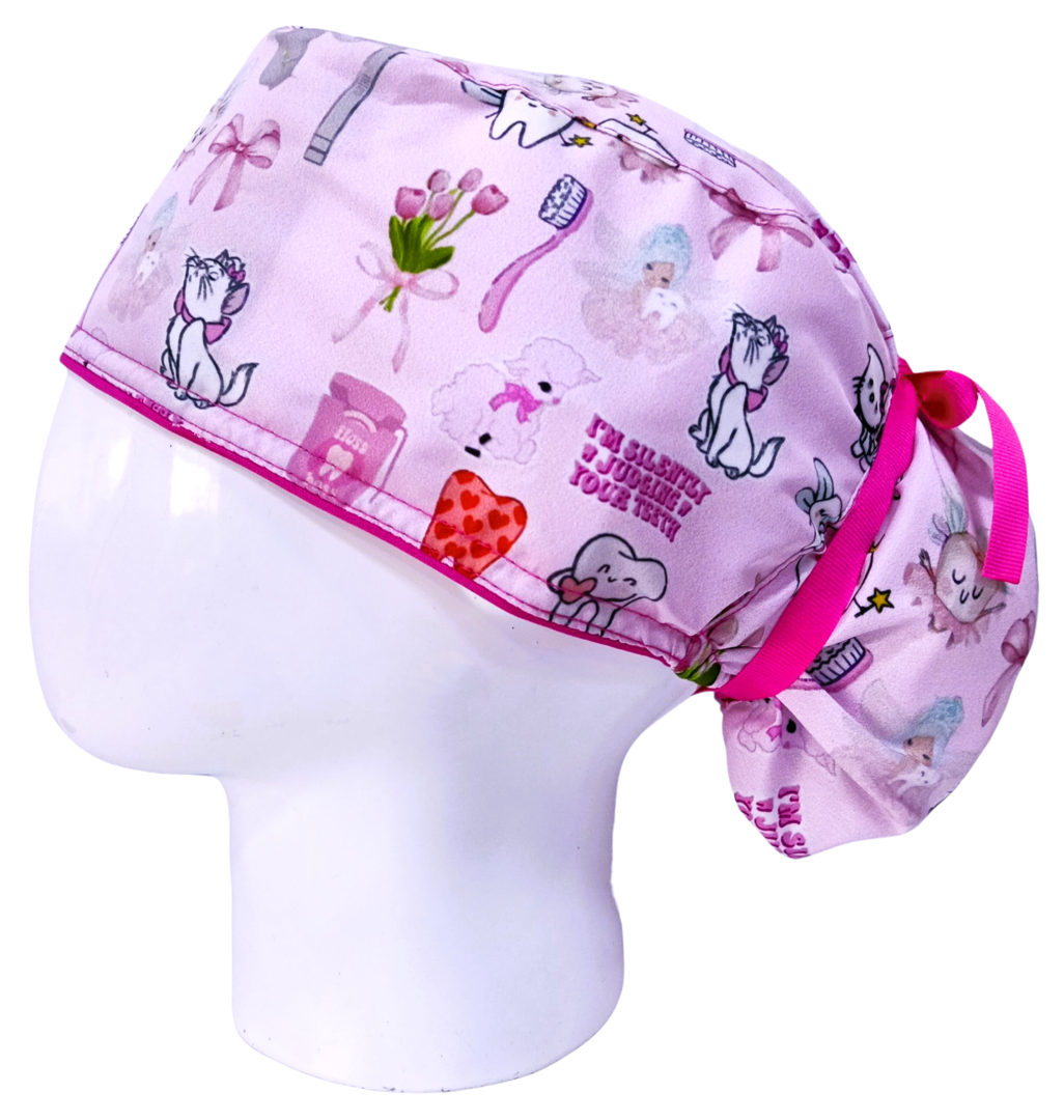 Gorro Quirúrgico Mujer y Portacarnet Dental Textura Rosa - gorro antifluido para mujer Doctools - foto 1