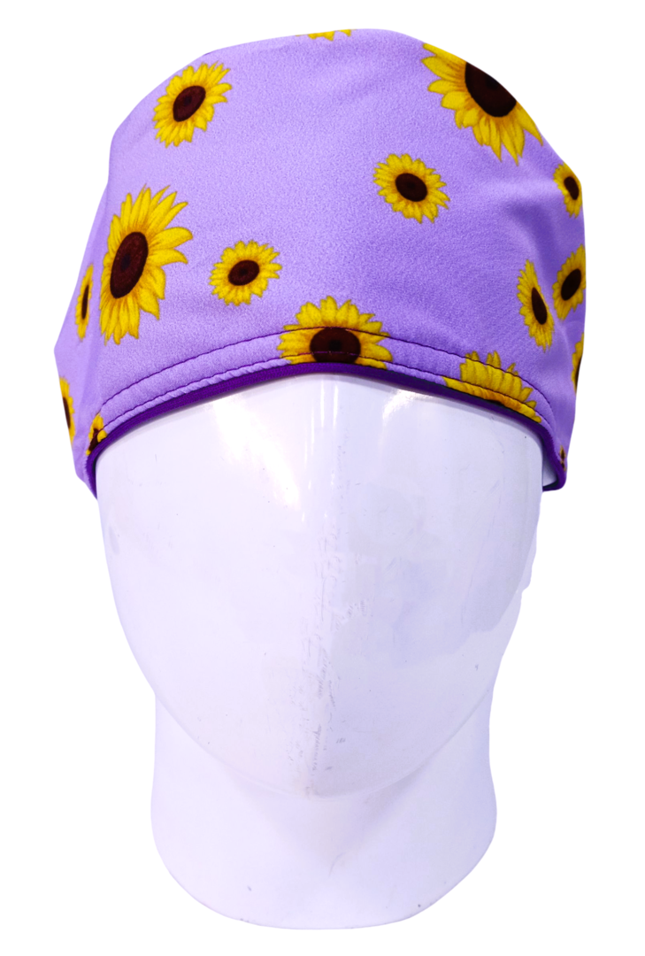 Gorro Quirúrgico Mujer y Portacarnet Girasoles Lila - gorro antifluido para mujer Doctools - foto 3
