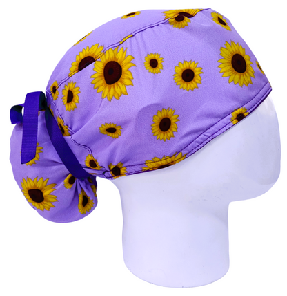 Gorro Quirúrgico Mujer y Portacarnet Girasoles Lila - gorro antifluido para mujer Doctools - foto 2