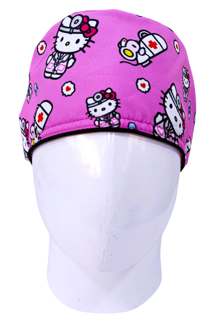 Gorro Quirúrgico Mujer y Portacarnet Hello Kitty Médica Fucsia - gorro antifluido para mujer Doctools - foto 3