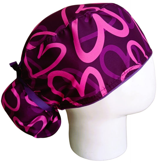 Gorro Quirúrgico Mujer y Portacarnet Corazones Morado Fucsia - gorro antifluido para mujer Doctools - foto 2