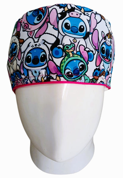 Gorro Quirúrgico Mujer y Portacarnet Stitch Trajes Fucsia - gorro antifluido para mujer Doctools - foto 3