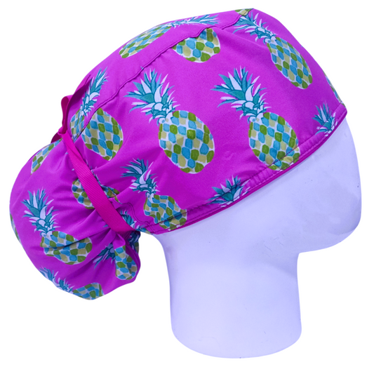 Gorro Quirúrgico Mujer y Portacarnet Piñas Fucsia - gorro antifluido para mujer Doctools - foto 2