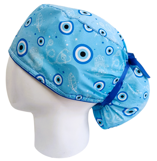Gorro Quirúrgico Mujer y Portacarnet Ojos y Fonendoscopios Azul - gorro antifluido para mujer Doctools - foto 1