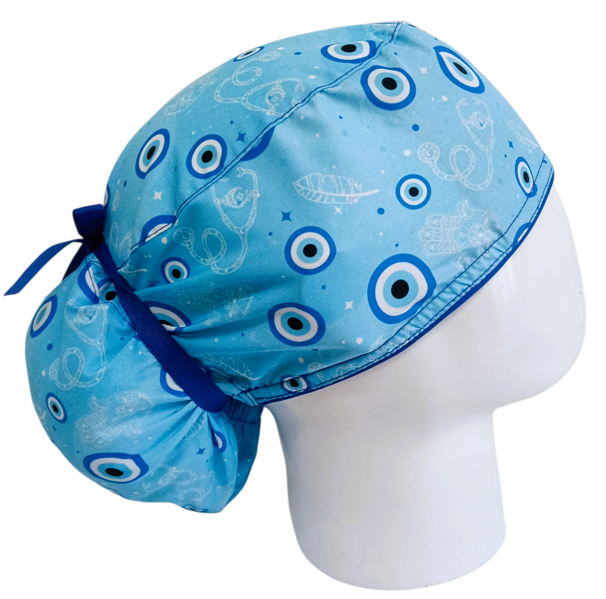 Gorro Quirúrgico Mujer y Portacarnet Ojos y Fonendoscopios Azul - gorro antifluido para mujer Doctools - foto 2
