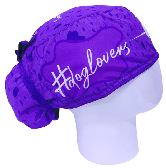 Gorro Quirúrgico Mujer y Portacarnet Dog Lovers Morado - gorro antifluido para mujer Doctools - foto 2