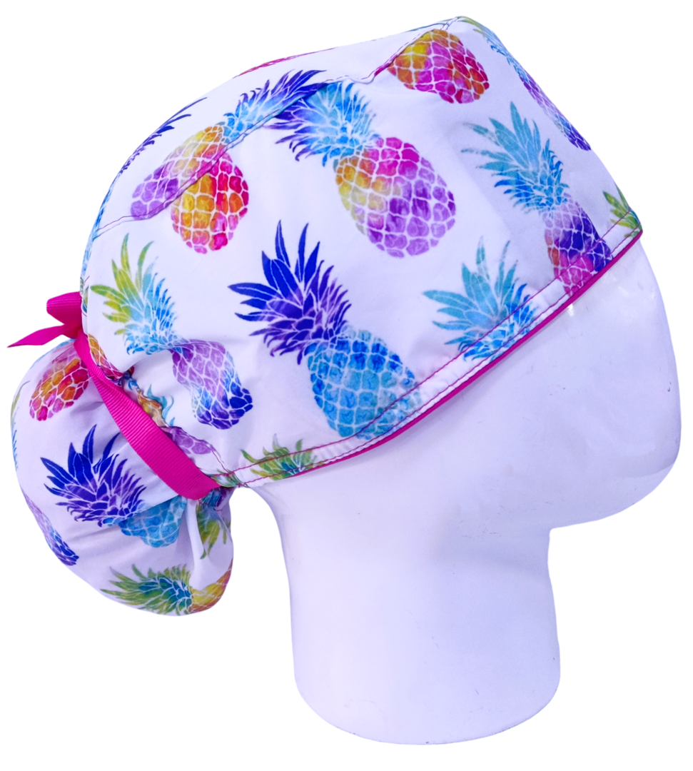 Gorro Quirúrgico Mujer y Portacarnet Piñas Blanco - gorro antifluido para mujer Doctools - foto 2