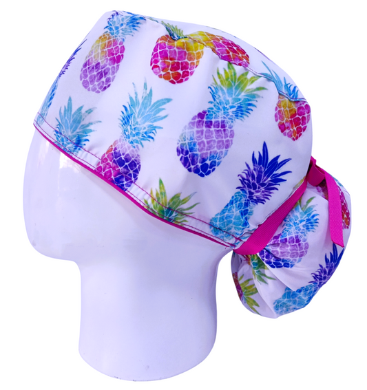 Gorro Quirúrgico Mujer y Portacarnet Piñas Blanco - gorro antifluido para mujer Doctools - foto 1