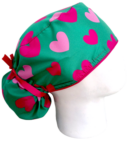 Gorro Quirúrgico Mujer y Portacarnet Textura Corazones Menta - gorro antifluido para mujer Doctools - foto 2