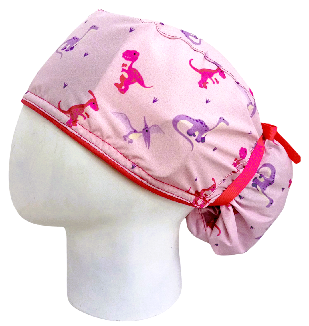 Gorro Quirúrgico Mujer y Portacarnet Dinosaurios Rosa - gorro antifluido para mujer Doctools - foto 1