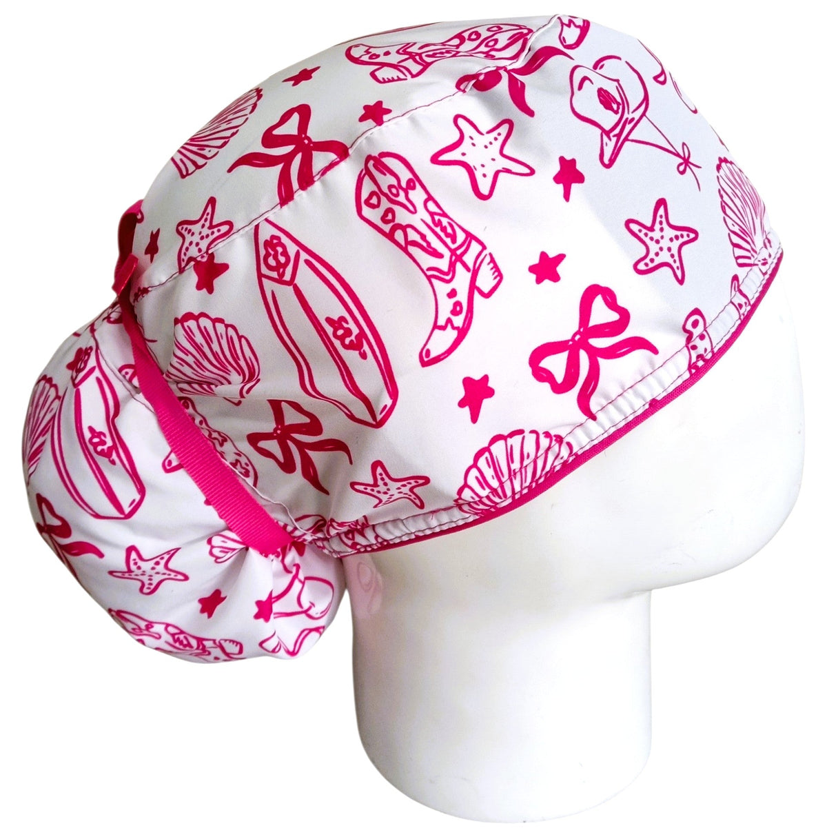 Gorro Quirúrgico Mujer y Portacarnet Vaquera Fucsia - gorro antifluido para mujer Doctools - foto 2